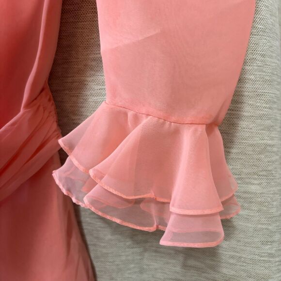 Vintage 1960s Jack Bryan Gown Peach Chiffon Belted Maxi Dress - size 10 - Picture 12 of 16